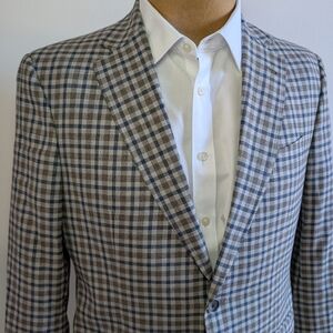🇨🇦JACK VICTOR  Checkered Sport Coat with Notched Lapels, Grey and Blue